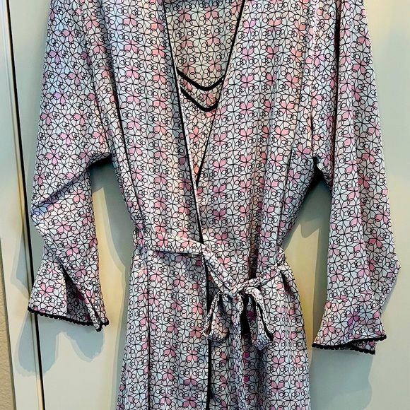 Oscar De La Renta Intimates Satin Robe And Slip Dress Set- Size L - NWOT